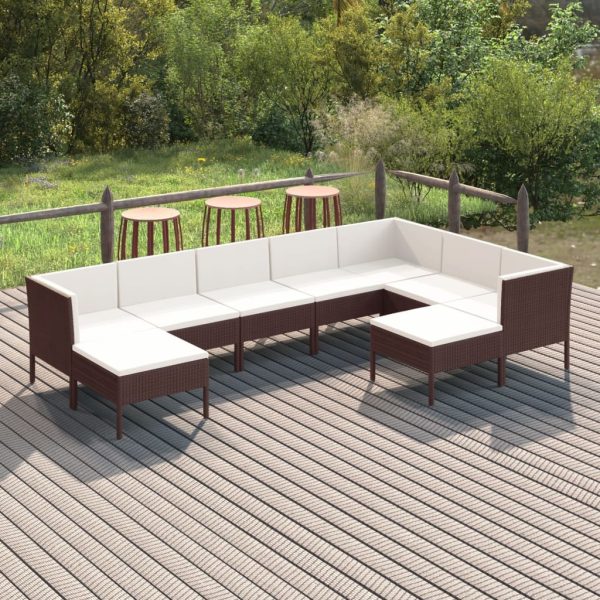 9-Delige Loungeset Met Kussens Poly Rattan Bruin