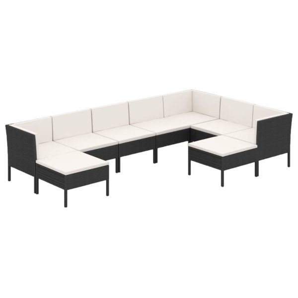 9-Delige Loungeset Met Kussens Poly Rattan Zwart - Afbeelding 2