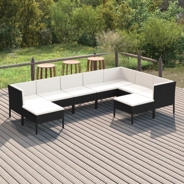 9-Delige Loungeset Met Kussens Poly Rattan Zwart