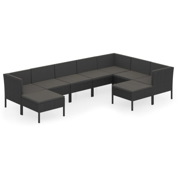 9-Delige Loungeset Met Kussens Poly Rattan Zwart - Afbeelding 2