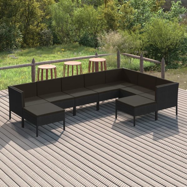 9-Delige Loungeset Met Kussens Poly Rattan Zwart