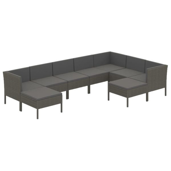 9-Delige Loungeset Met Kussens Poly Rattan Grijs - Afbeelding 2