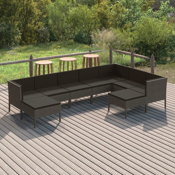 9-Delige Loungeset Met Kussens Poly Rattan Grijs