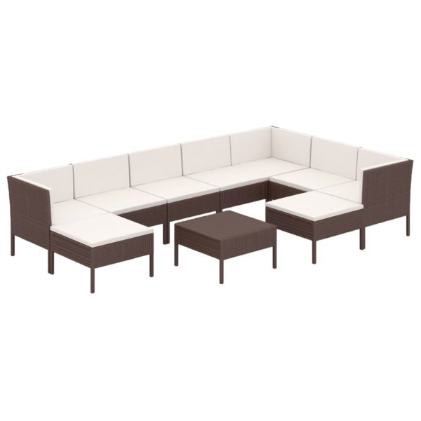 10-Delige Loungeset Met Kussens Poly Rattan Bruin - Afbeelding 2