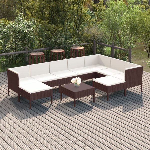 10-Delige Loungeset Met Kussens Poly Rattan Bruin