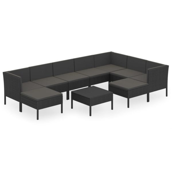 10-Delige Loungeset Met Kussens Poly Rattan Zwart - Afbeelding 2