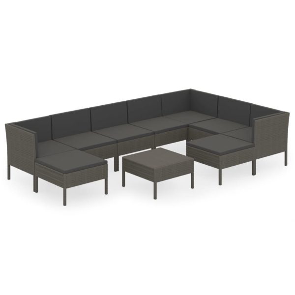 10-Delige Loungeset Met Kussens Poly Rattan Grijs - Afbeelding 2