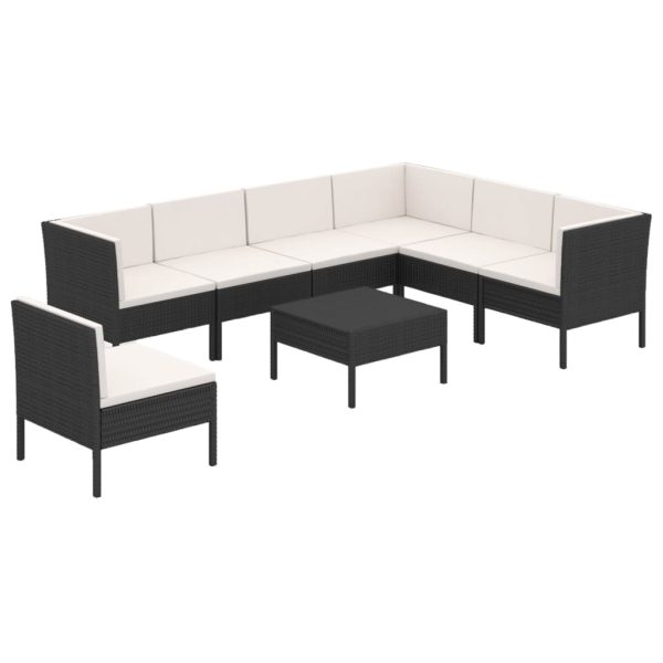 8-Delige Loungeset Met Kussens Poly Rattan Zwart - Afbeelding 2