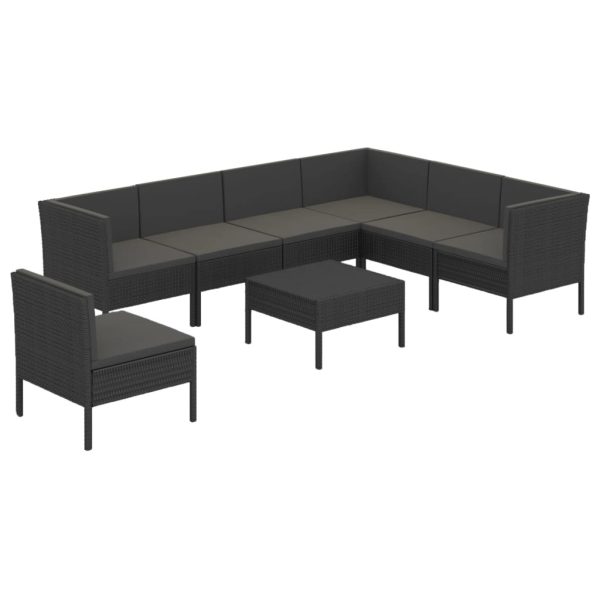 8-Delige Loungeset Met Kussens Poly Rattan Zwart - Afbeelding 2