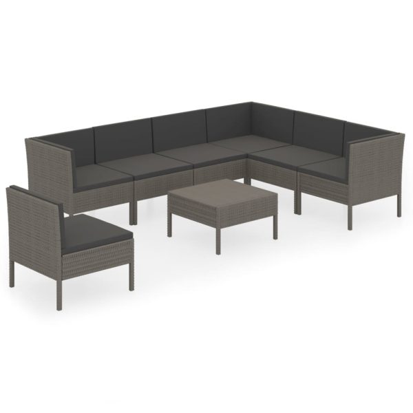 8-Delige Loungeset Met Kussens Poly Rattan Grijs - Afbeelding 2