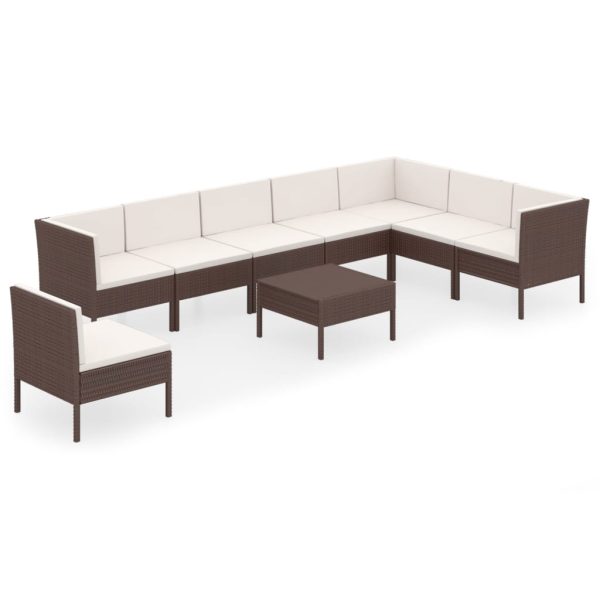 9-Delige Loungeset Met Kussens Poly Rattan Bruin - Afbeelding 2