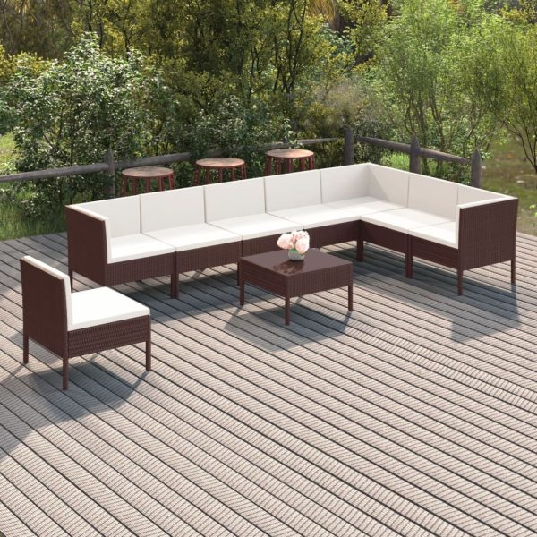 9-Delige Loungeset Met Kussens Poly Rattan Bruin