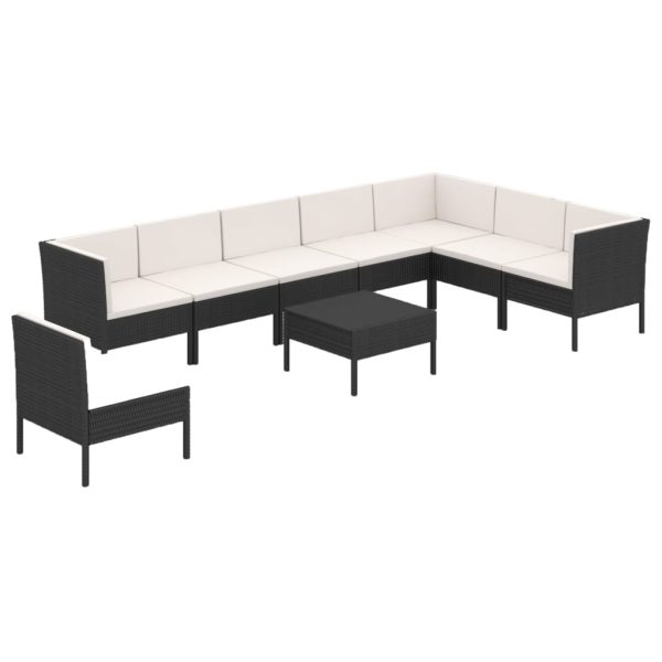 9-Delige Loungeset Met Kussens Poly Rattan Zwart - Afbeelding 2