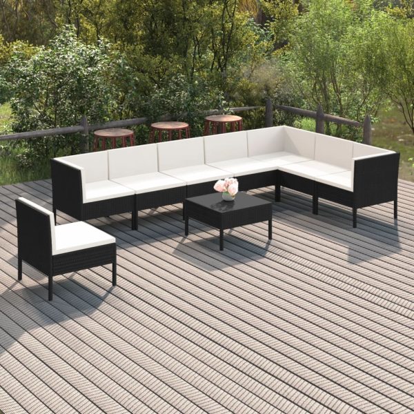 9-Delige Loungeset Met Kussens Poly Rattan Zwart