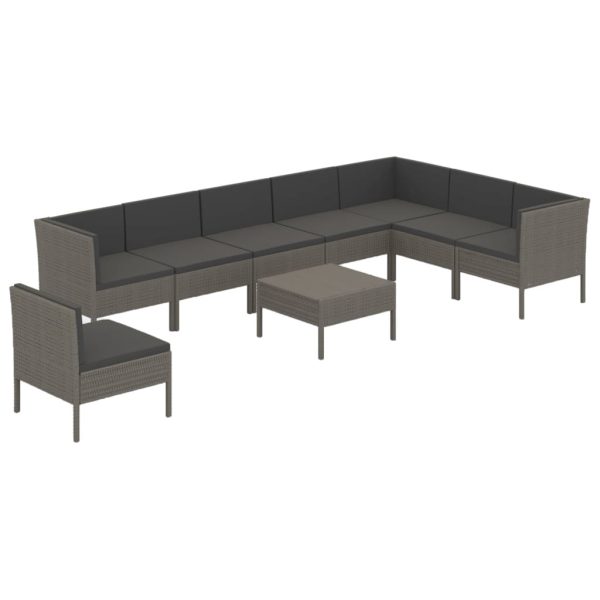 9-Delige Loungeset Met Kussens Poly Rattan Grijs - Afbeelding 2