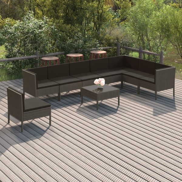 9-Delige Loungeset Met Kussens Poly Rattan Grijs