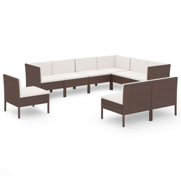 9-Delige Loungeset Met Kussens Poly Rattan Bruin - Afbeelding 2