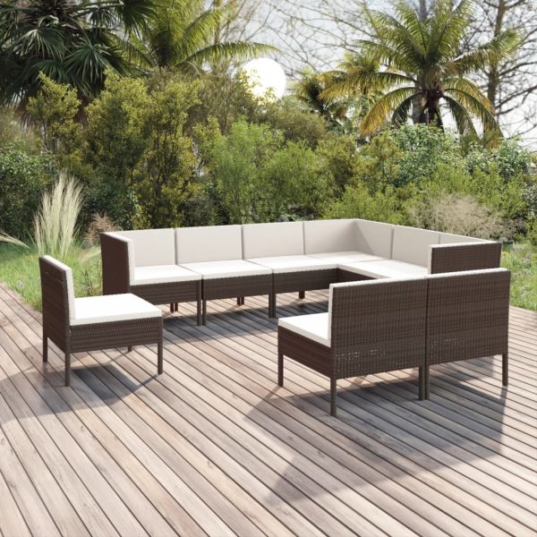 9-Delige Loungeset Met Kussens Poly Rattan Bruin