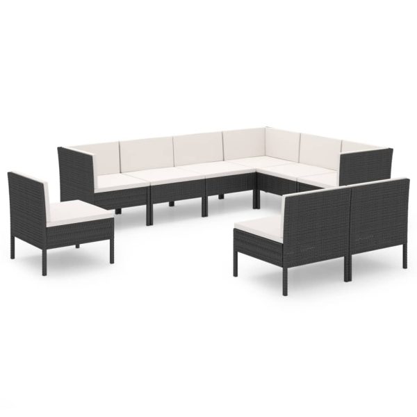 9-Delige Loungeset Met Kussens Poly Rattan Zwart - Afbeelding 2