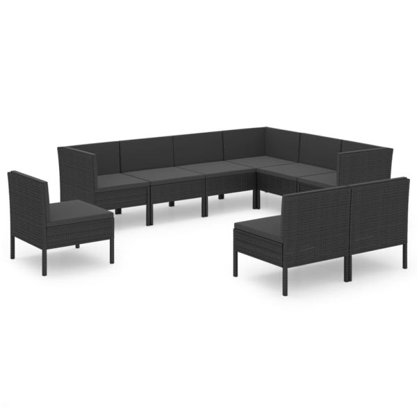 9-Delige Loungeset Met Kussens Poly Rattan Zwart - Afbeelding 2