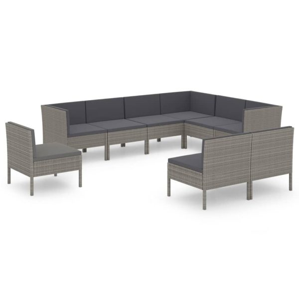 9-Delige Loungeset Met Kussens Poly Rattan Grijs - Afbeelding 2