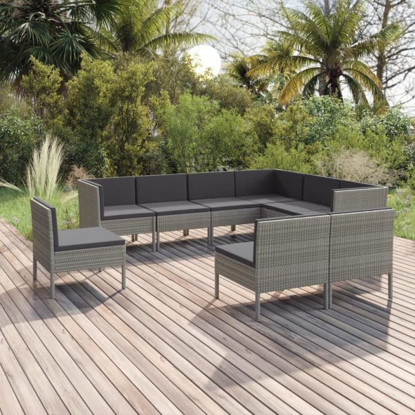 9-Delige Loungeset Met Kussens Poly Rattan Grijs