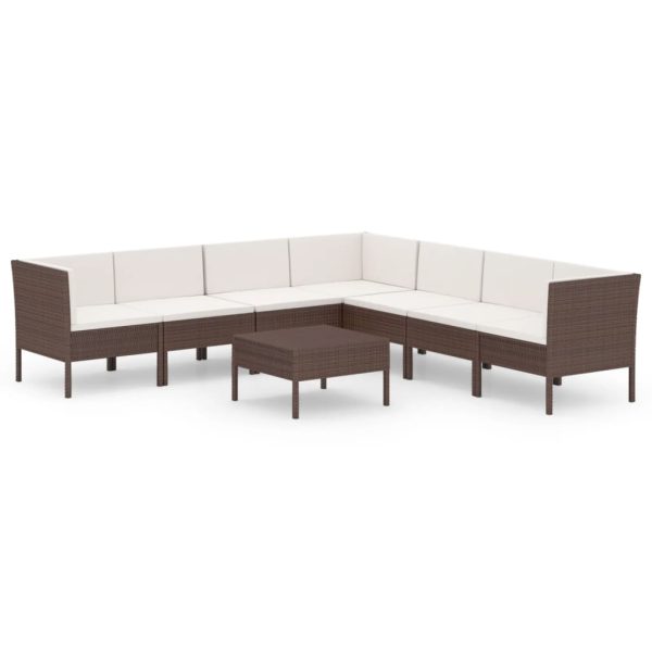 8-Delige Loungeset Met Kussens Poly Rattan Bruin - Afbeelding 2