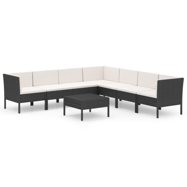 8-Delige Loungeset Met Kussens Poly Rattan Zwart - Afbeelding 2