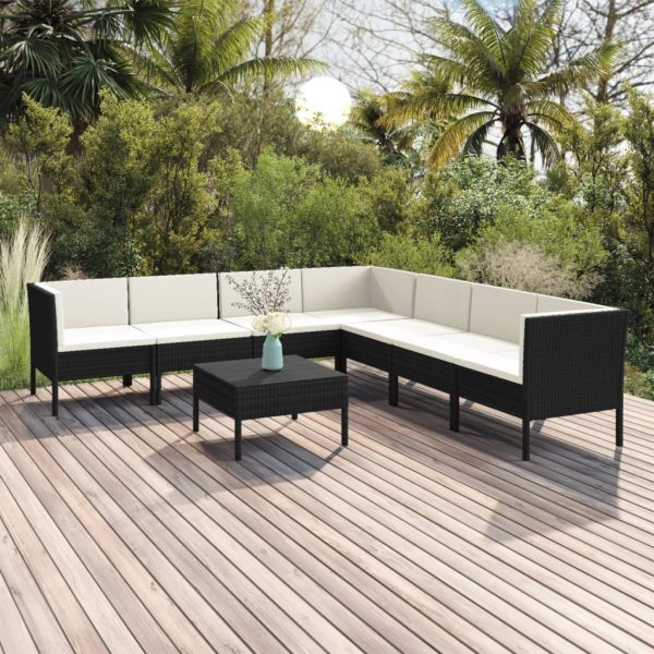 8-Delige Loungeset Met Kussens Poly Rattan Zwart