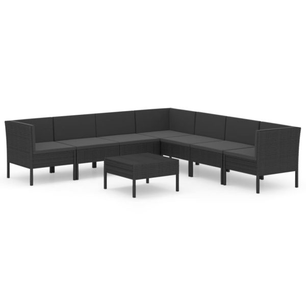 8-Delige Loungeset Met Kussens Poly Rattan Zwart - Afbeelding 2