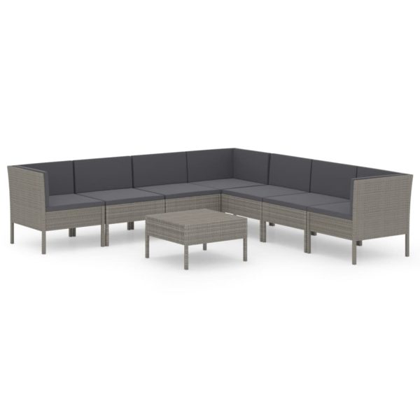 8-Delige Loungeset Met Kussens Poly Rattan Grijs - Afbeelding 2