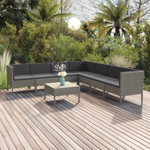 8-Delige Loungeset Met Kussens Poly Rattan Grijs