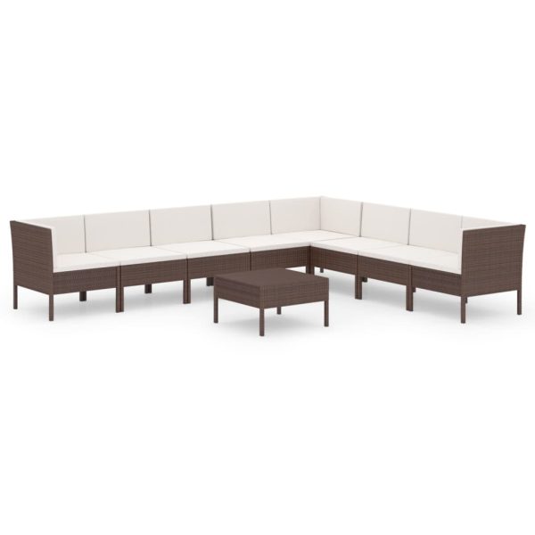 9-Delige Loungeset Met Kussens Poly Rattan Bruin - Afbeelding 2