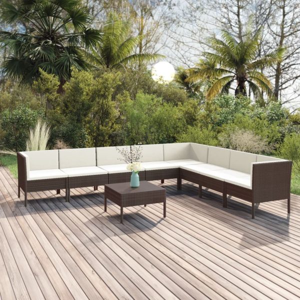 9-Delige Loungeset Met Kussens Poly Rattan Bruin