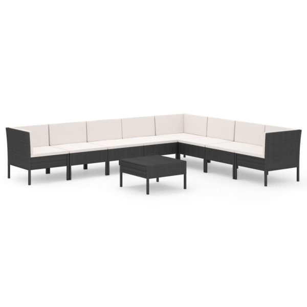 9-Delige Loungeset Met Kussens Poly Rattan Zwart - Afbeelding 2