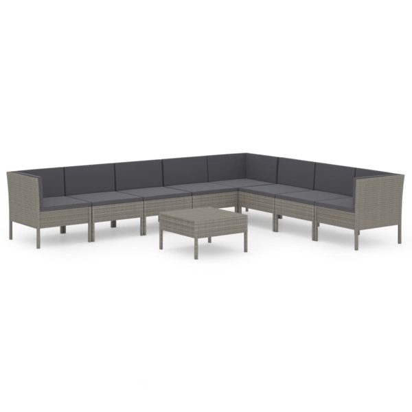 9-Delige Loungeset Met Kussens Poly Rattan Grijs - Afbeelding 2