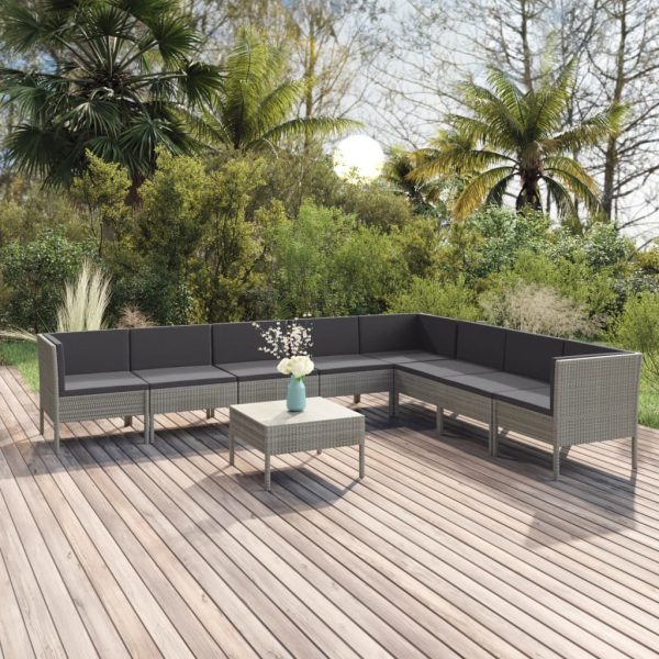 9-Delige Loungeset Met Kussens Poly Rattan Grijs