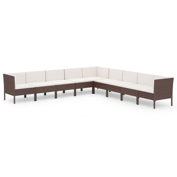 9-Delige Loungeset Met Kussens Poly Rattan Bruin - Afbeelding 2