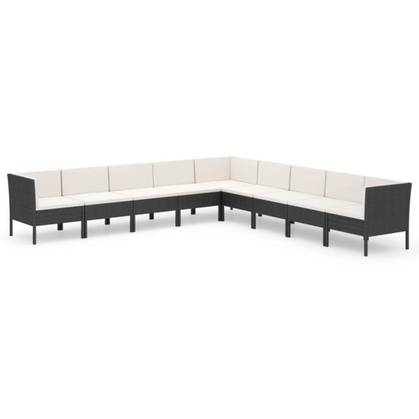 9-Delige Loungeset Met Kussens Poly Rattan Zwart - Afbeelding 2