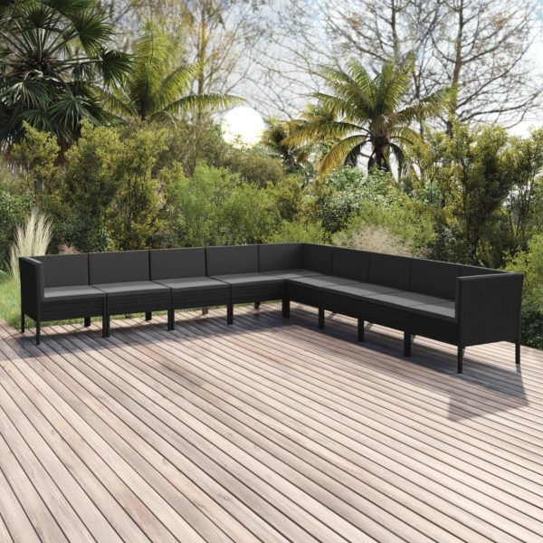 9-Delige Loungeset Met Kussens Poly Rattan Zwart