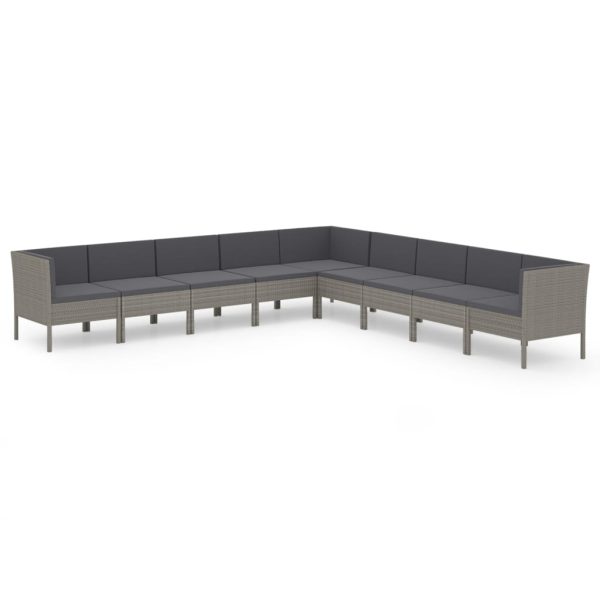 9-Delige Loungeset Met Kussens Poly Rattan Grijs - Afbeelding 2