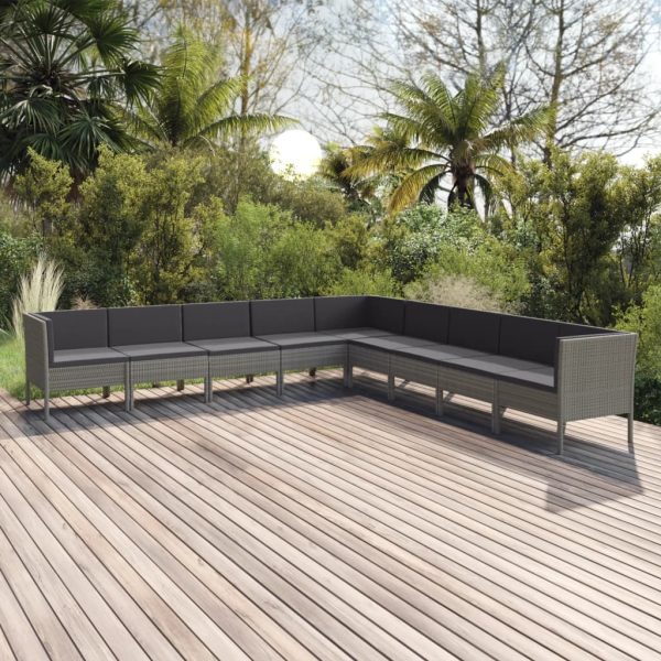 9-Delige Loungeset Met Kussens Poly Rattan Grijs