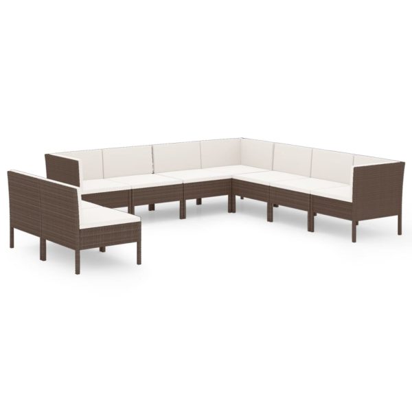 9-Delige Loungeset Met Kussens Poly Rattan Bruin - Afbeelding 2