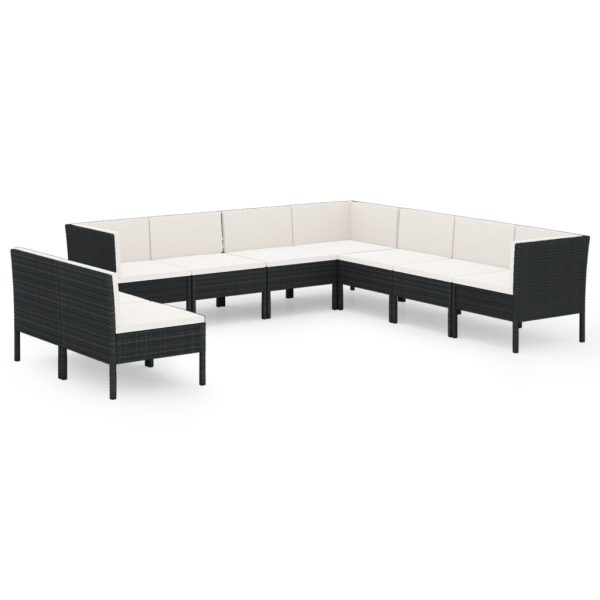 9-Delige Loungeset Met Kussens Poly Rattan Zwart - Afbeelding 2