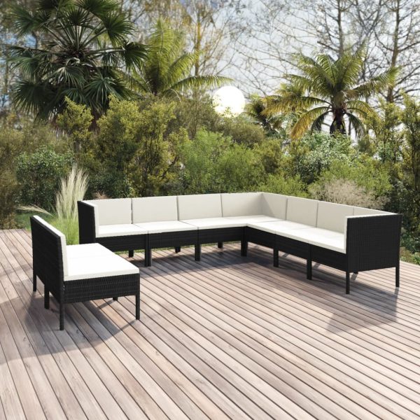 9-Delige Loungeset Met Kussens Poly Rattan Zwart