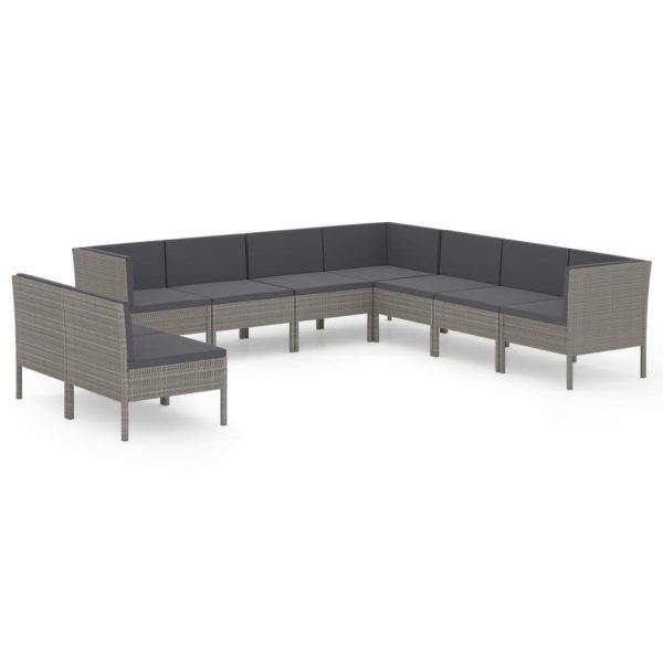 9-Delige Loungeset Met Kussens Poly Rattan Grijs - Afbeelding 2