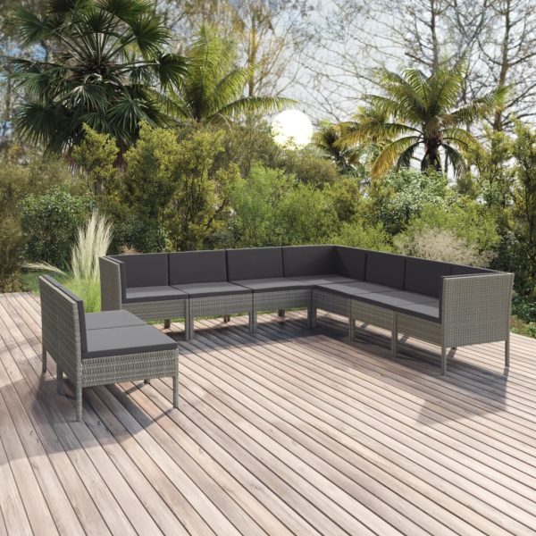 9-Delige Loungeset Met Kussens Poly Rattan Grijs