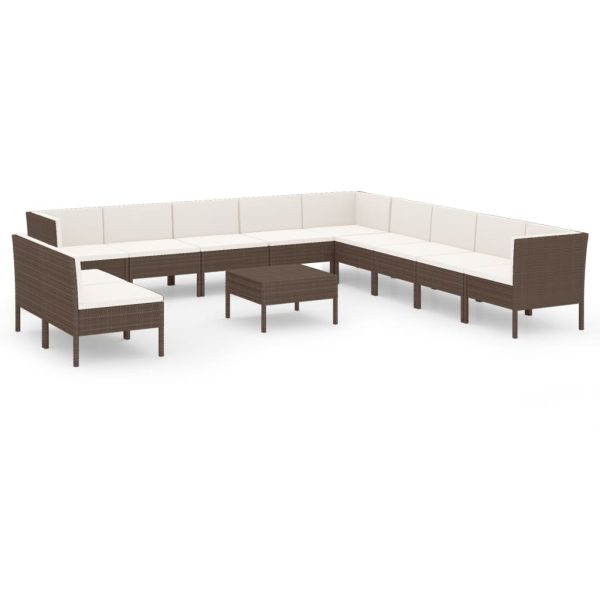 12-Delige Loungeset Met Kussens Poly Rattan Bruin - Afbeelding 2