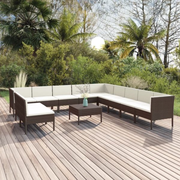 12-Delige Loungeset Met Kussens Poly Rattan Bruin