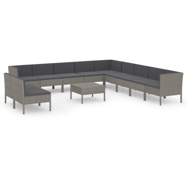 12-Delige Loungeset Met Kussens Poly Rattan Grijs - Afbeelding 2